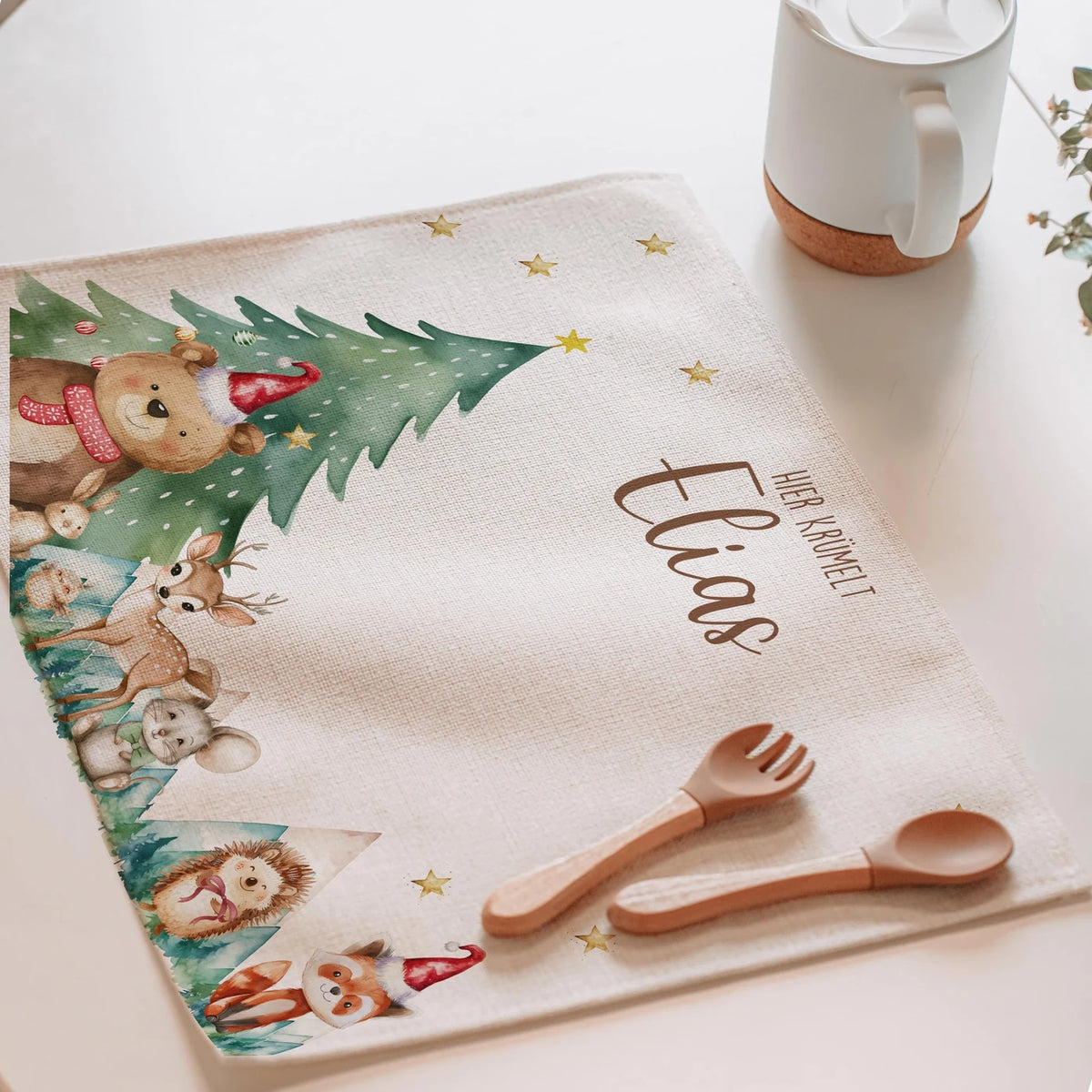 Tischset Kinder personalisiert Weihnachtsmotiv - Tierchen-Abenteuerland