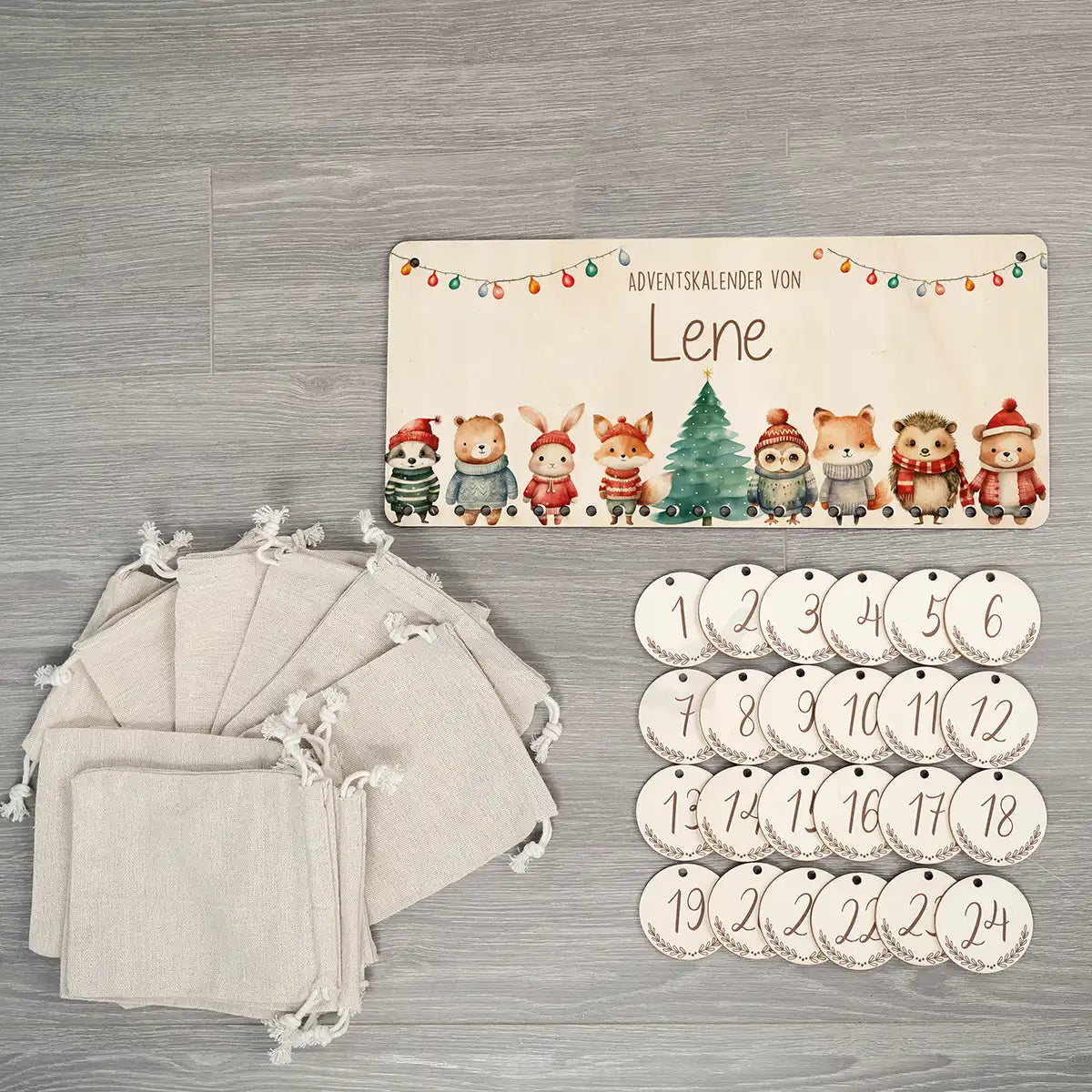 Personalisierbarer Adventskalender farbig - Niedliche Tiere