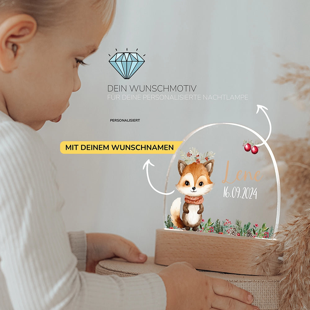 Kleinkind mit Nachtlicht Fuchs mit Wunschnamen – Babygeschenk personalisiert