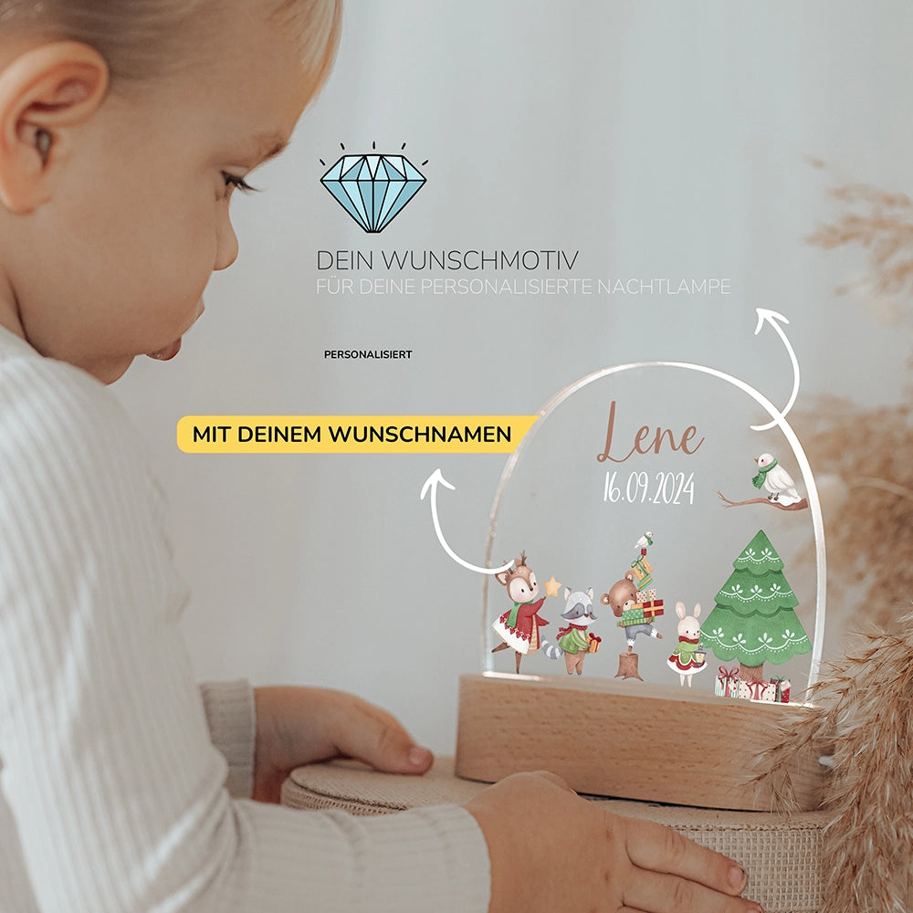 Kleinkind mit Nachtlicht Weihnachten mit Wunschnamen – Babygeschenk personalisiert