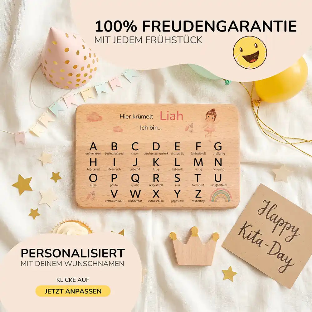 ABC Brettchen Kinder personalisiert Ballerina Regenbogen – Geburtstags-Komposition Kita