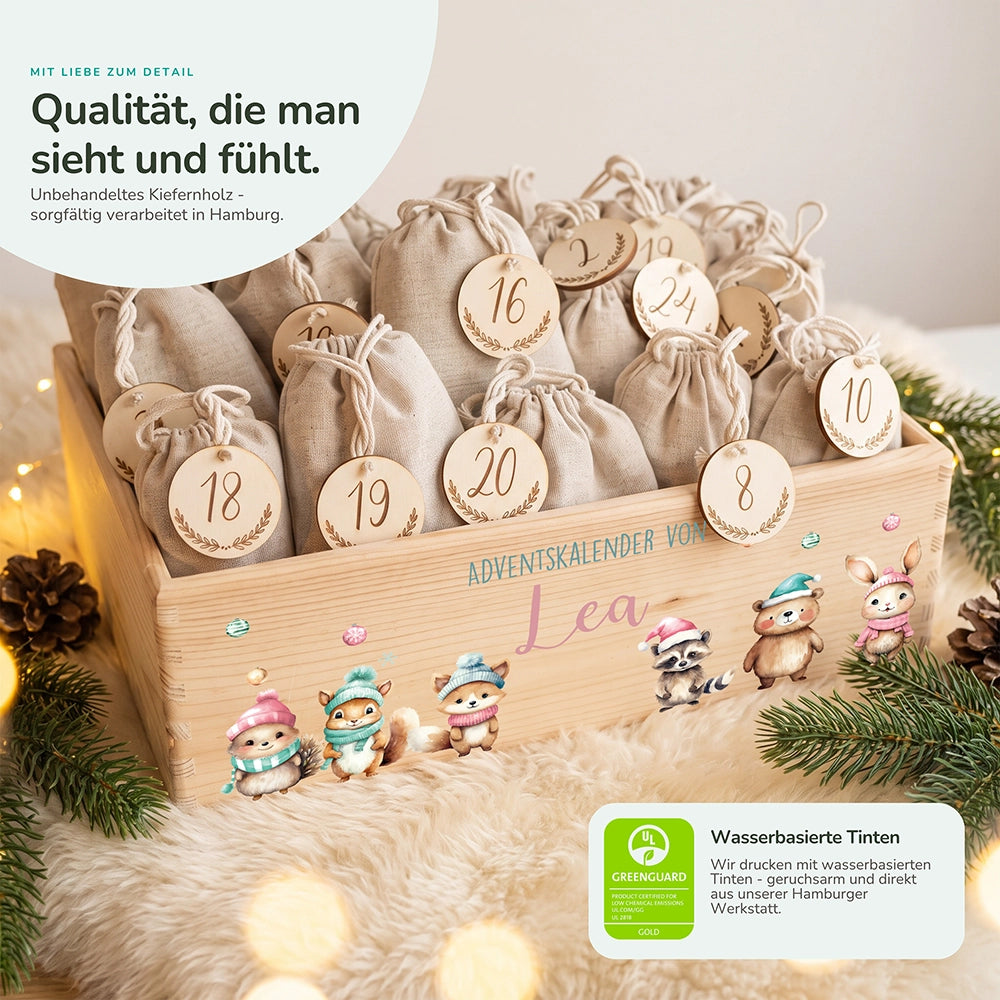 Personalisierter Adventskalender zum Befüllen - niedliche Tiere Weihnachten