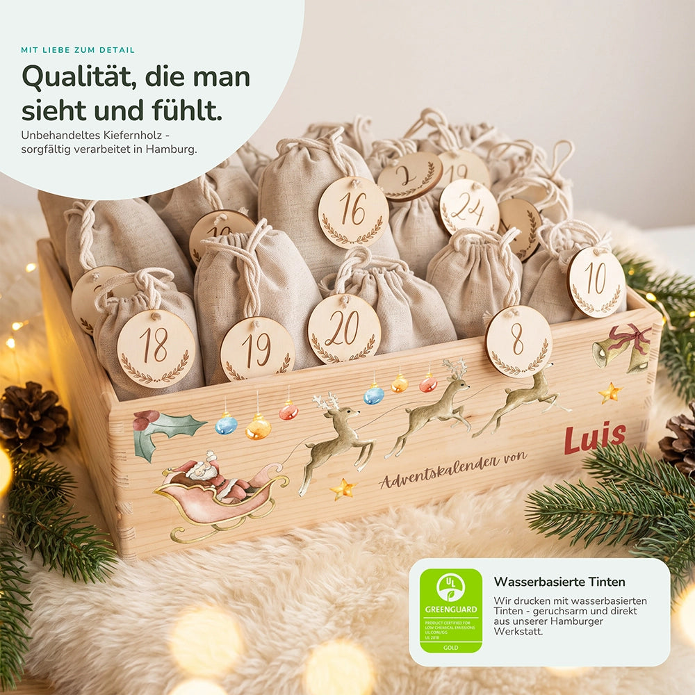 Personalisierter Adventskalender zum Befüllen - Rentier mit Schlitten