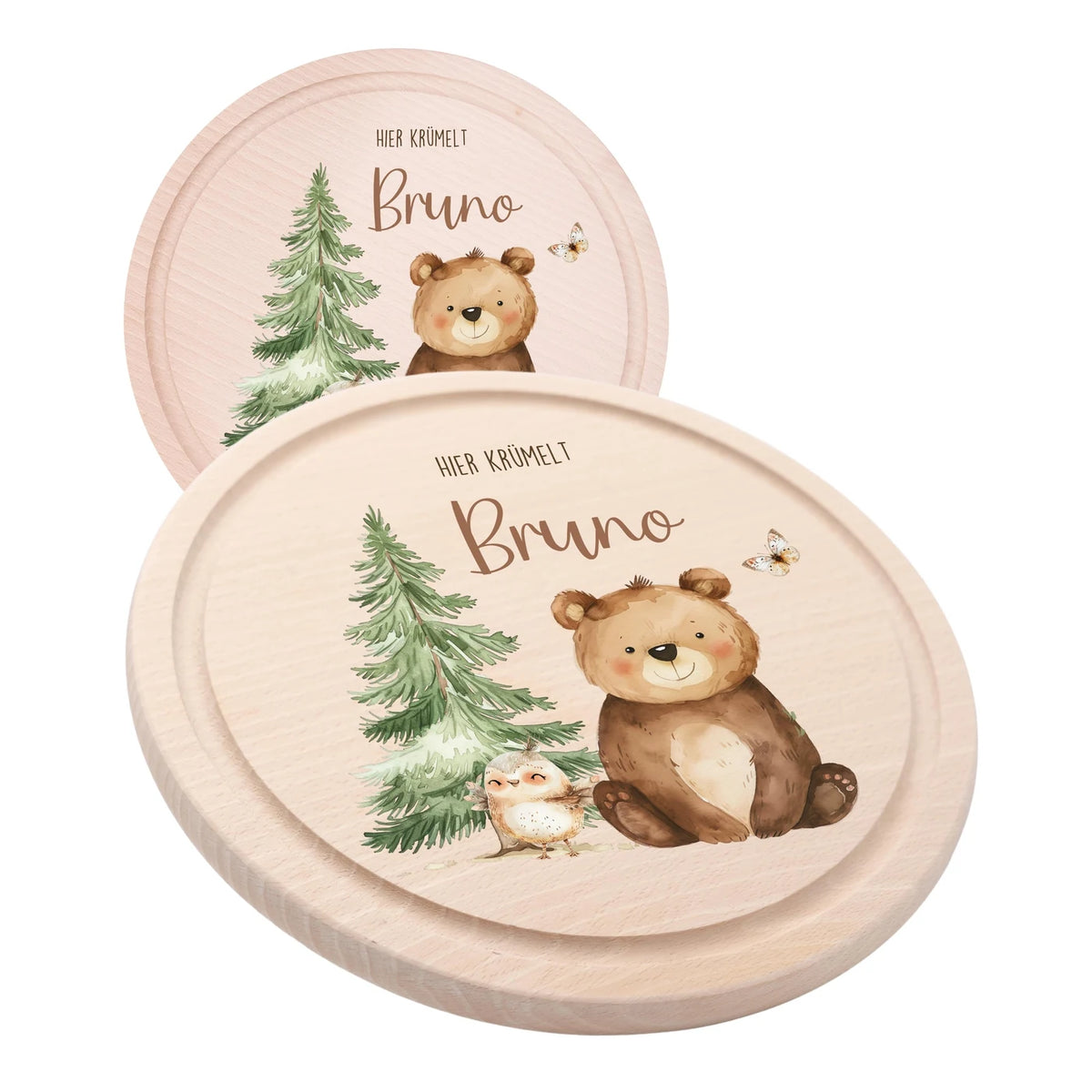 Rundes personalisiertes Frühstücksbrettchen Papa Bär mit Namen für Kinder