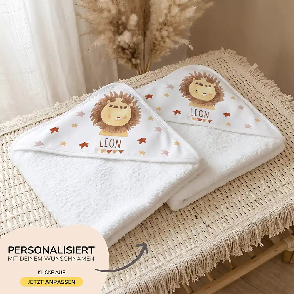 Personalisiertes Kapuzenhandtuch Baby Löwe Krone â 500 g/qm Baumwoll-Frottee Detail