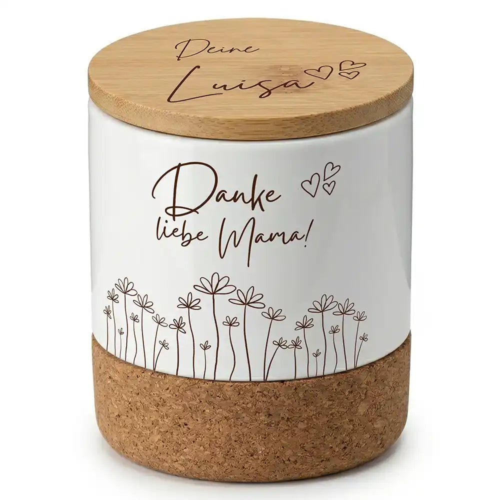 Duftkerze Vanille Keramik Danke Mama Wildblumen â Dreiviertel-Ansicht Keramikbecher