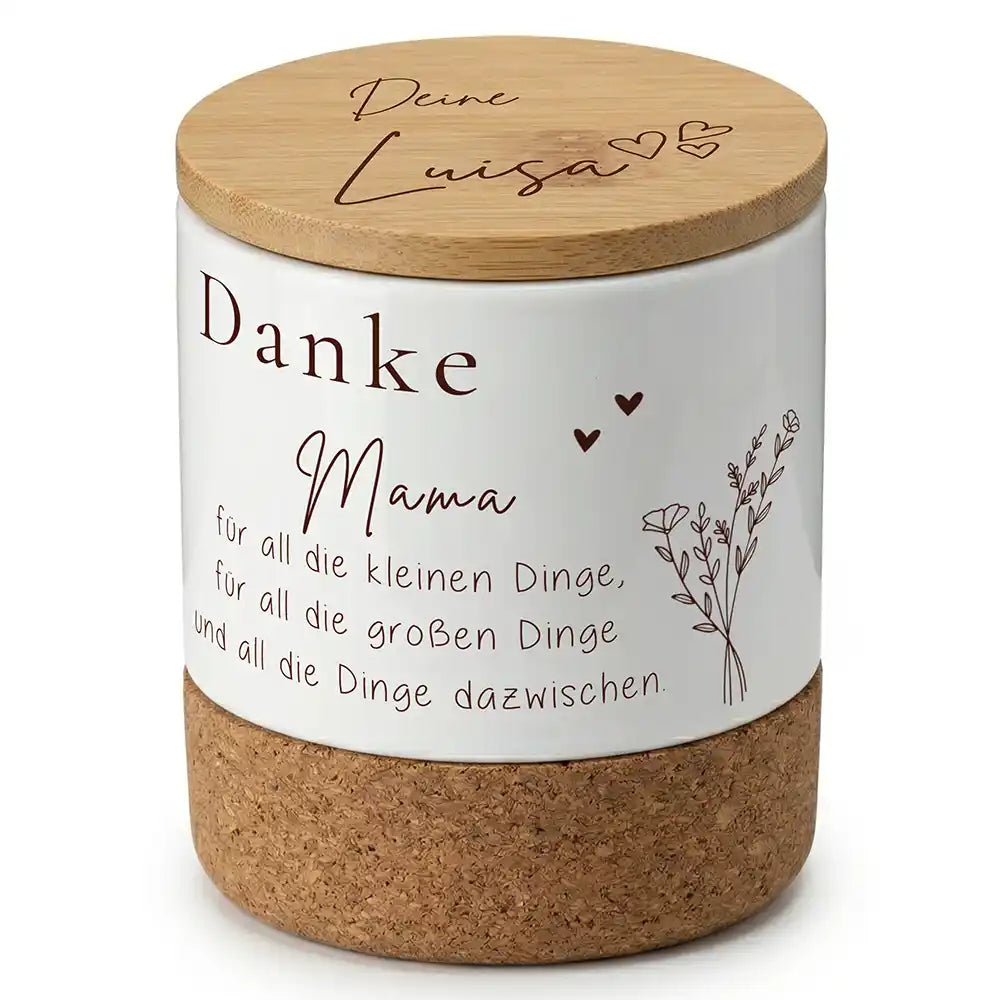 Duftkerze Vanille Keramik Danke Mama Blumenzweig â Dreiviertel-Ansicht Keramikbecher