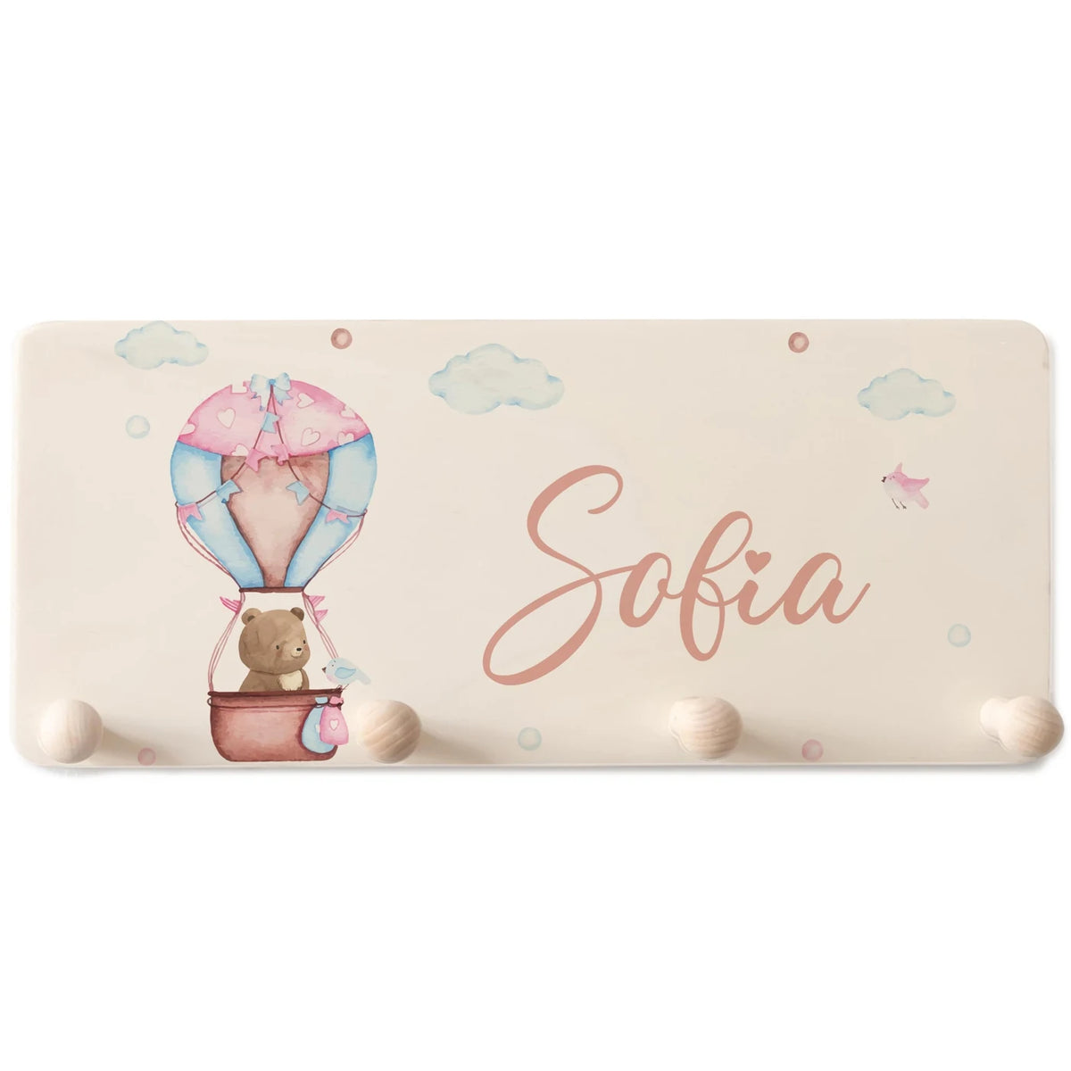 Kindergarderobe Holz personalisiert - Ballon Bär