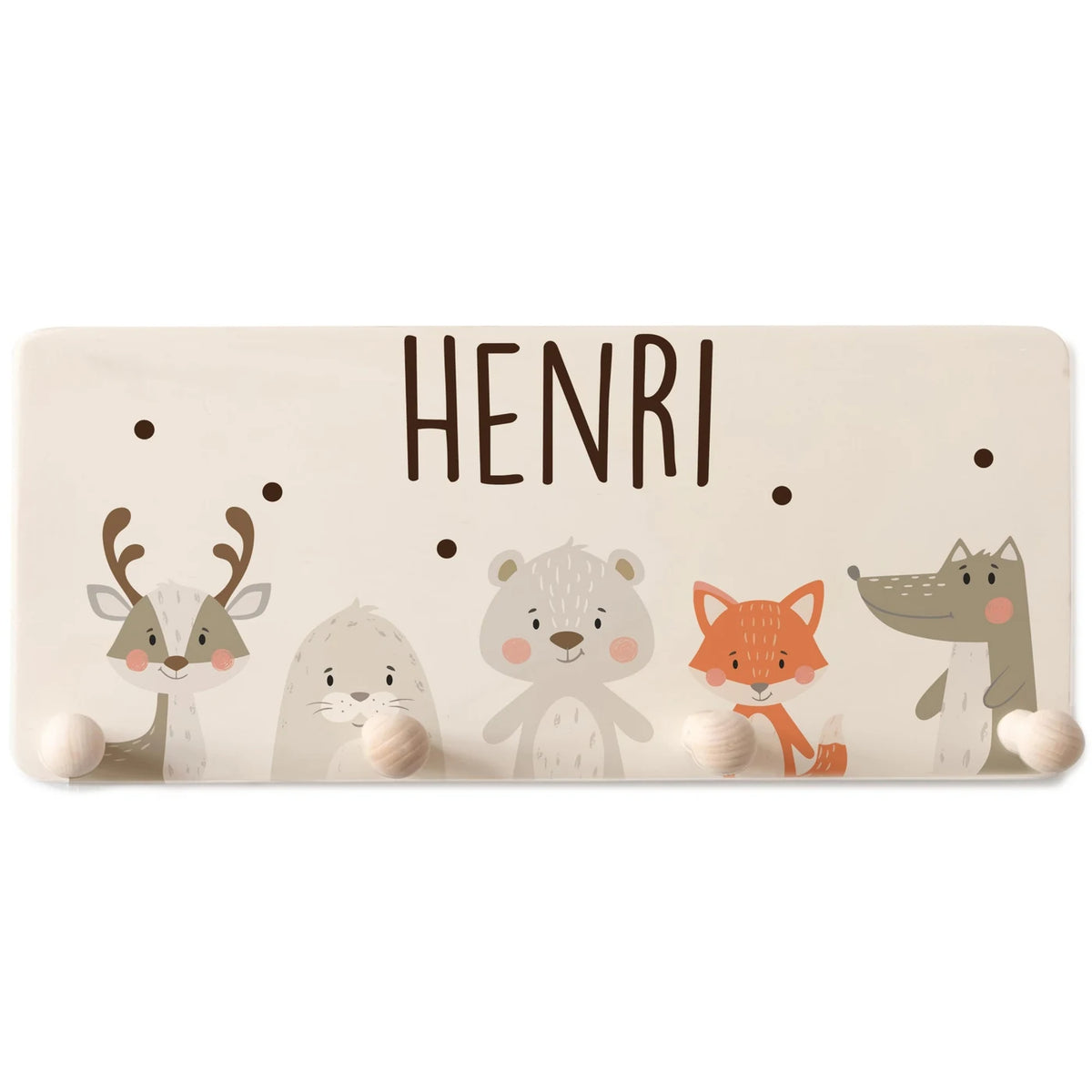 Kindergarderobe Holz personalisiert - Wintertiere