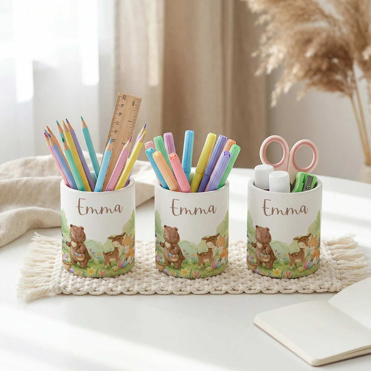 Personalisierter Stiftehalter Ostern BĂ€renfamilie â Keramik mit Wunschname