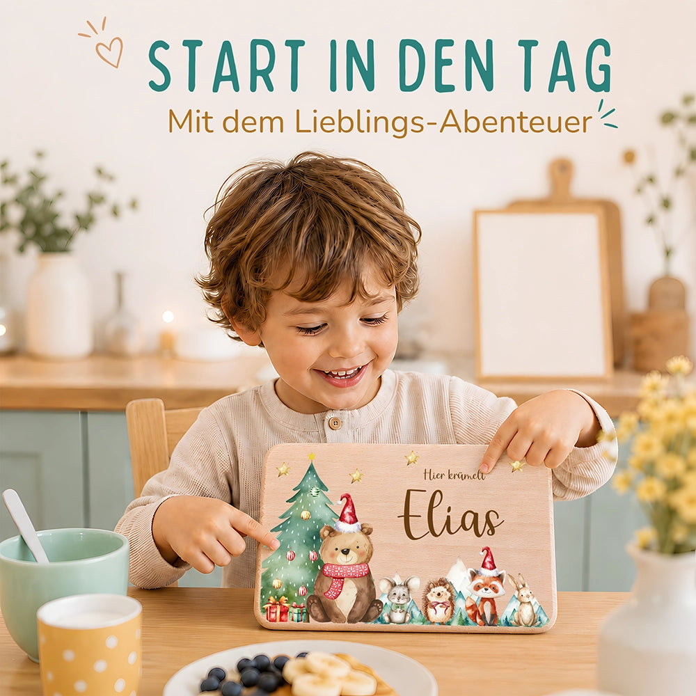 Frühstücksbrettchen Weihnachten Bär und Weihnachtsbaum - Geschenk Weihnachten