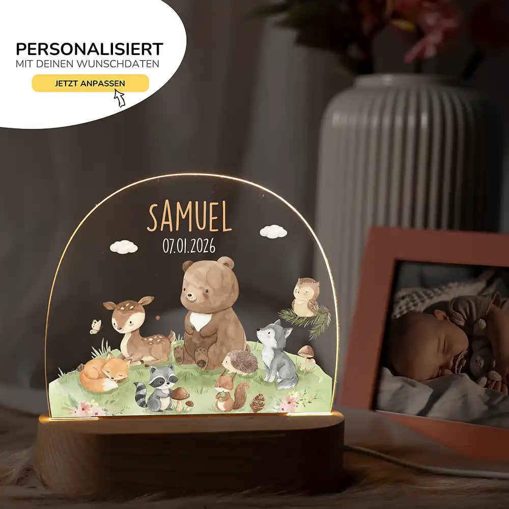 Nachtlicht Kinder personalisiert - Glückliche Waldfreunde