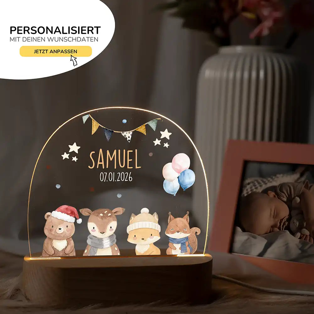Nachtlicht Kinder personalisiert - Fröhliche Tierwelt