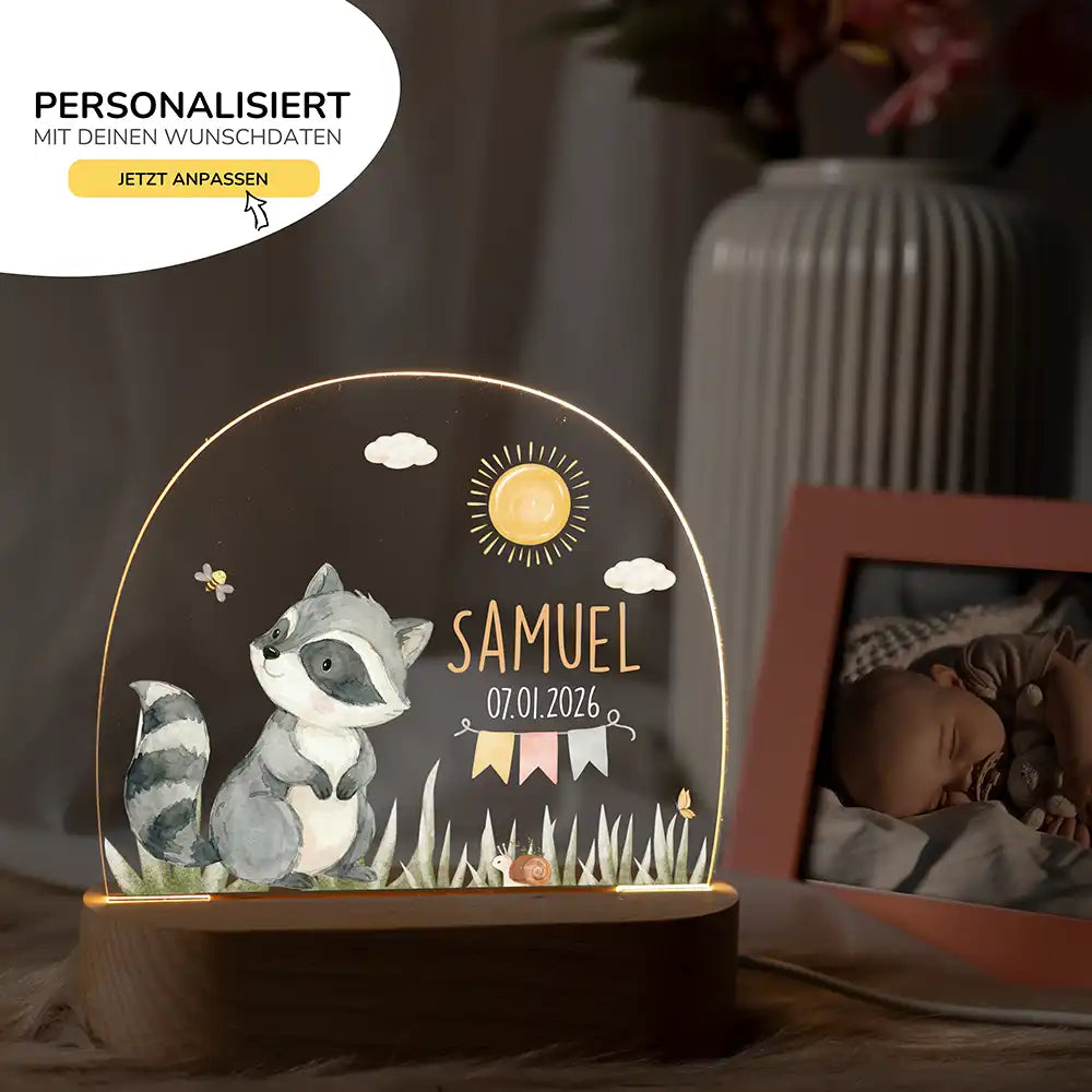 Nachtlicht Kinder personalisiert - Fröhlicher Waschbär