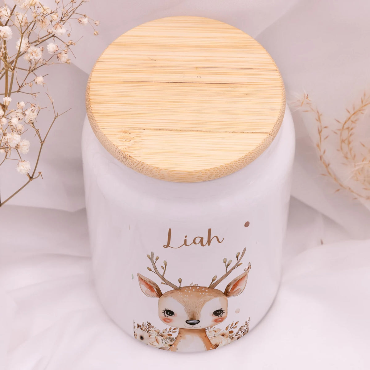 Personalisierbare Keksdose mit Name - Baby Reh