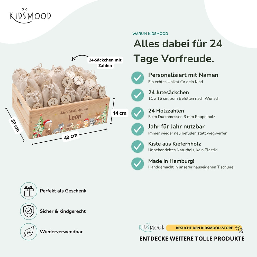 Personalisierter Adventskalender zum Befüllen - Niedliche Waldtiere