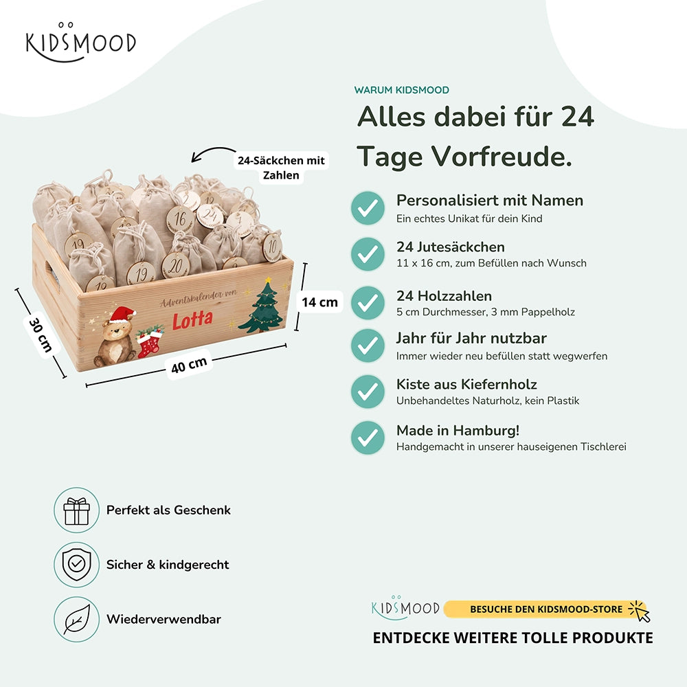Personalisierter Adventskalender zum Befüllen - Weihnachtsbär