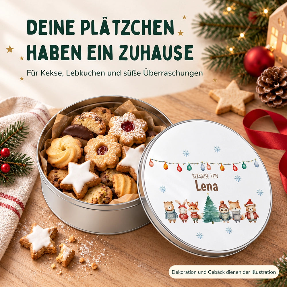 Keksdose aus Metall personalisiert - Winterwald-Freunde