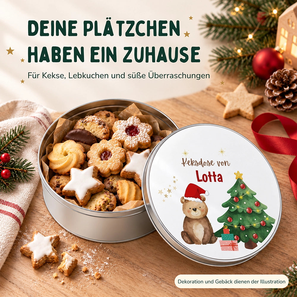 Keksdose aus Metall personalisiert - Weihnachtsbär