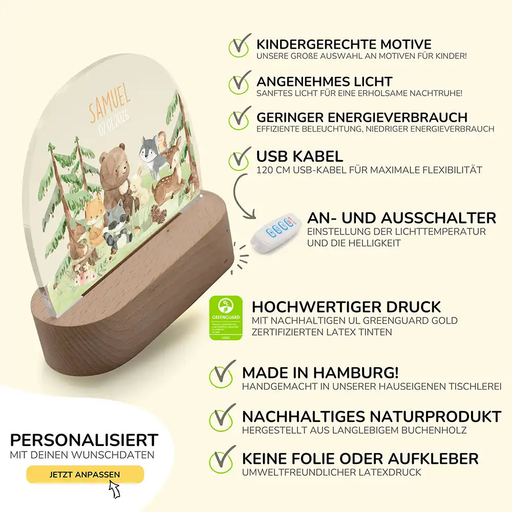 Nachtlicht Kinder personalisiert - Süße Tierfreunde