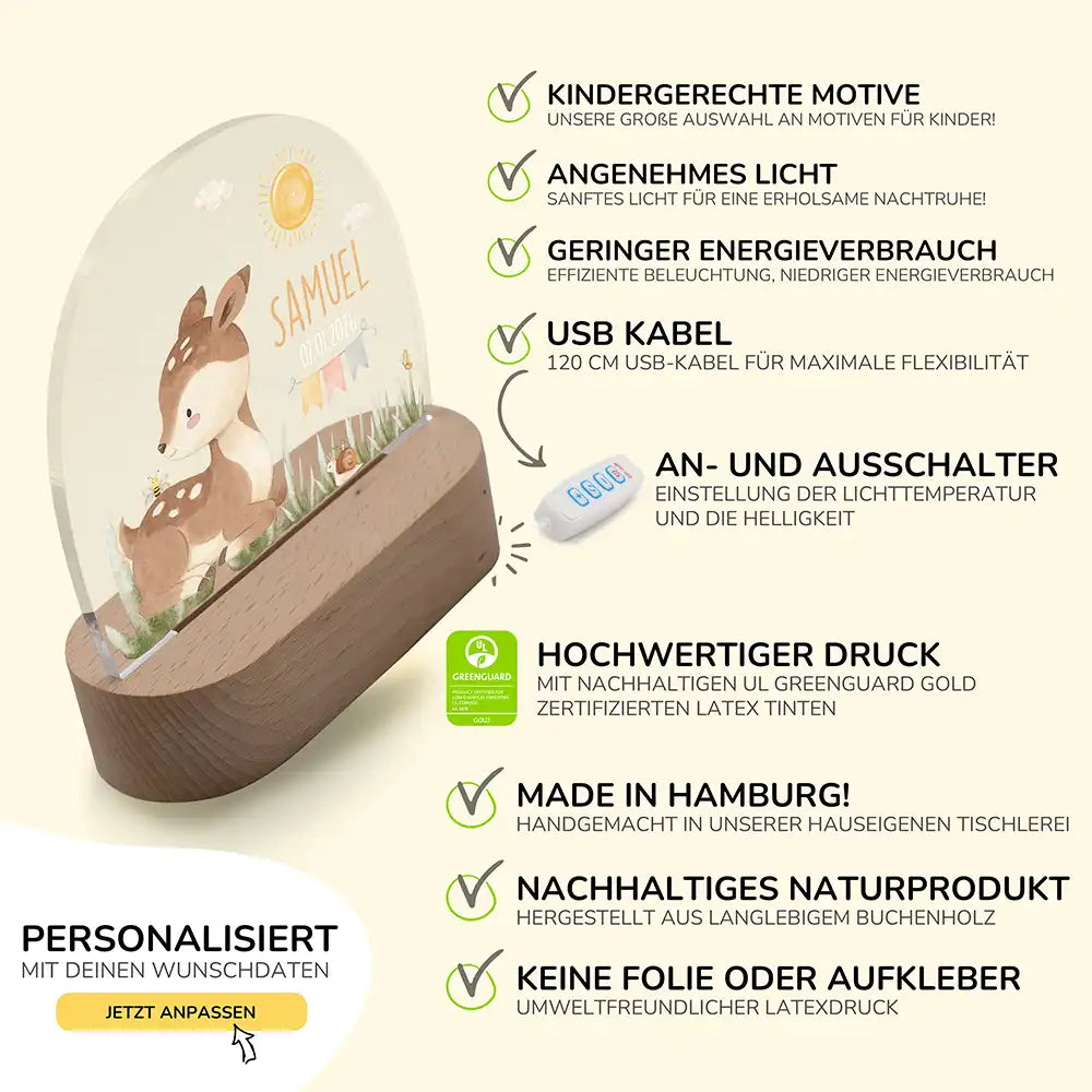 Nachtlicht Kinder personalisiert - Niedliches Wald-Reh