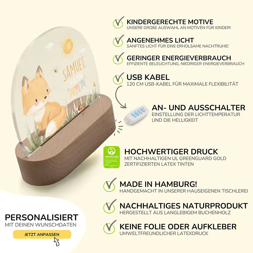Nachtlicht Kinder personalisiert - Baby Fuchs
