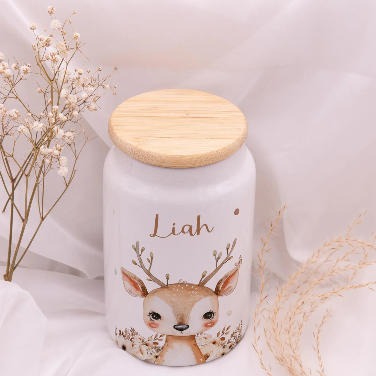 Personalisierbare Keksdose mit Name - Baby Reh