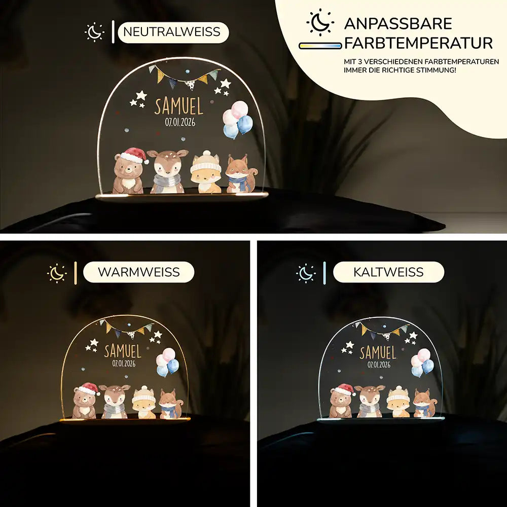 Nachtlicht Kinder personalisiert - Fröhliche Tierwelt