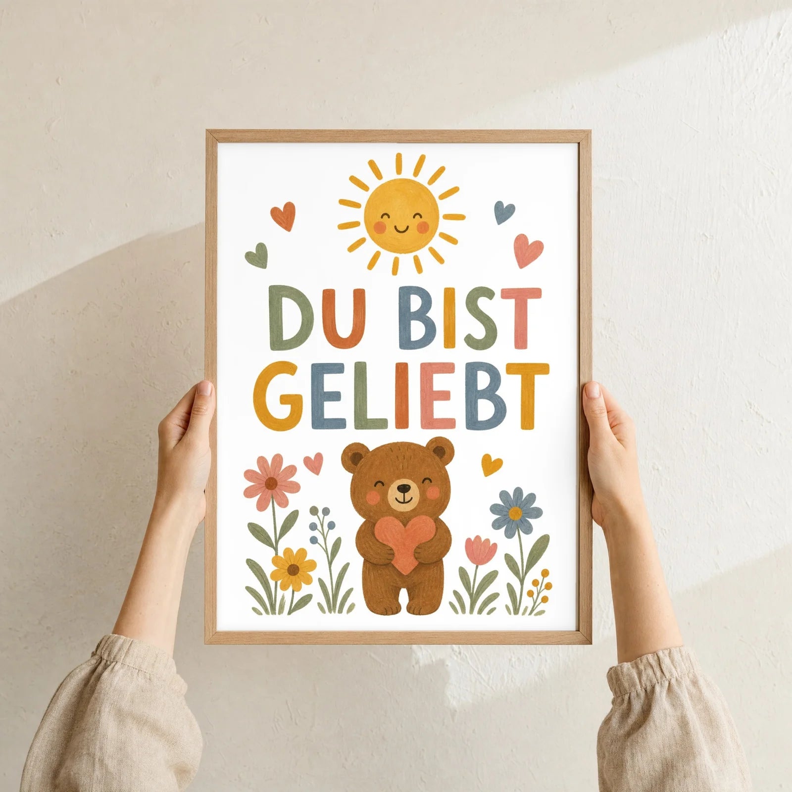 Affirmationsposter Kinderzimmer BĂ€r Du bist geliebt, Format 30 x 40 cm, Rahmen optional