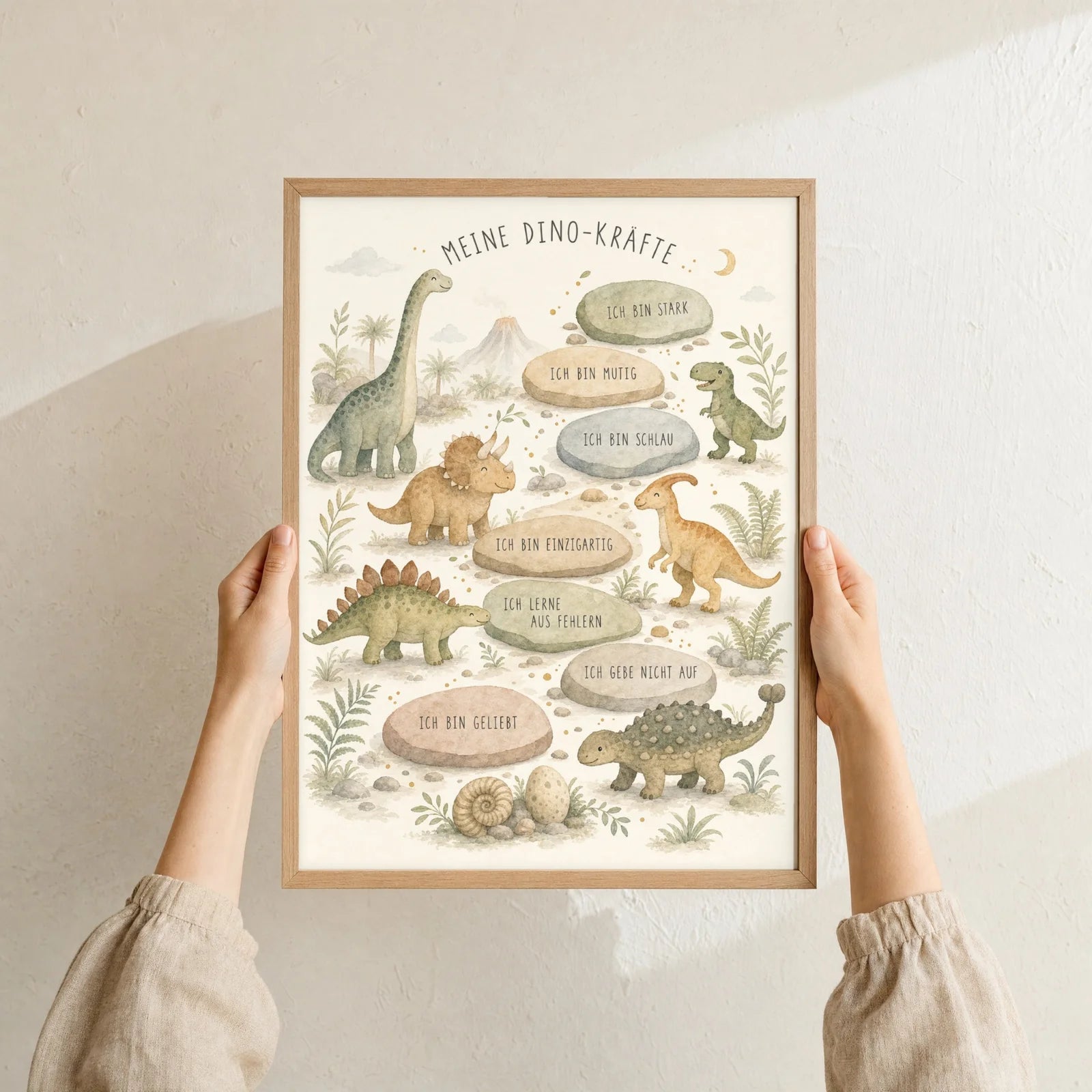 Affirmationsposter Kinderzimmer Dino-KrÀfte, Format 30 x 40 cm, Rahmen optional