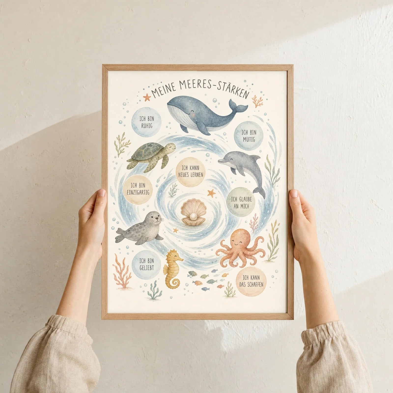 Affirmationsposter Kinderzimmer Meeres-StÀrken, Format 30 x 40 cm, Rahmen optional