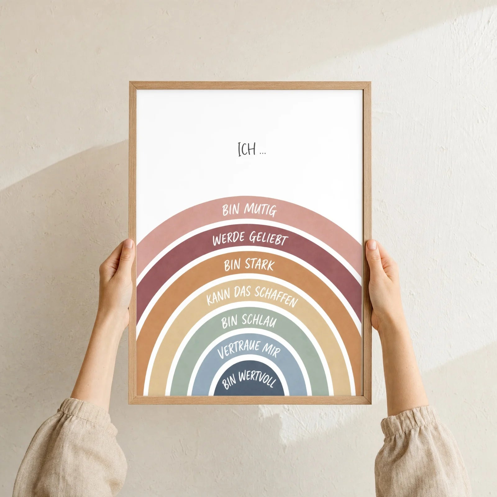 Affirmationsposter Kinderzimmer Regenbogen Ich bin mutig, Format 30 x 40 cm, Rahmen optional