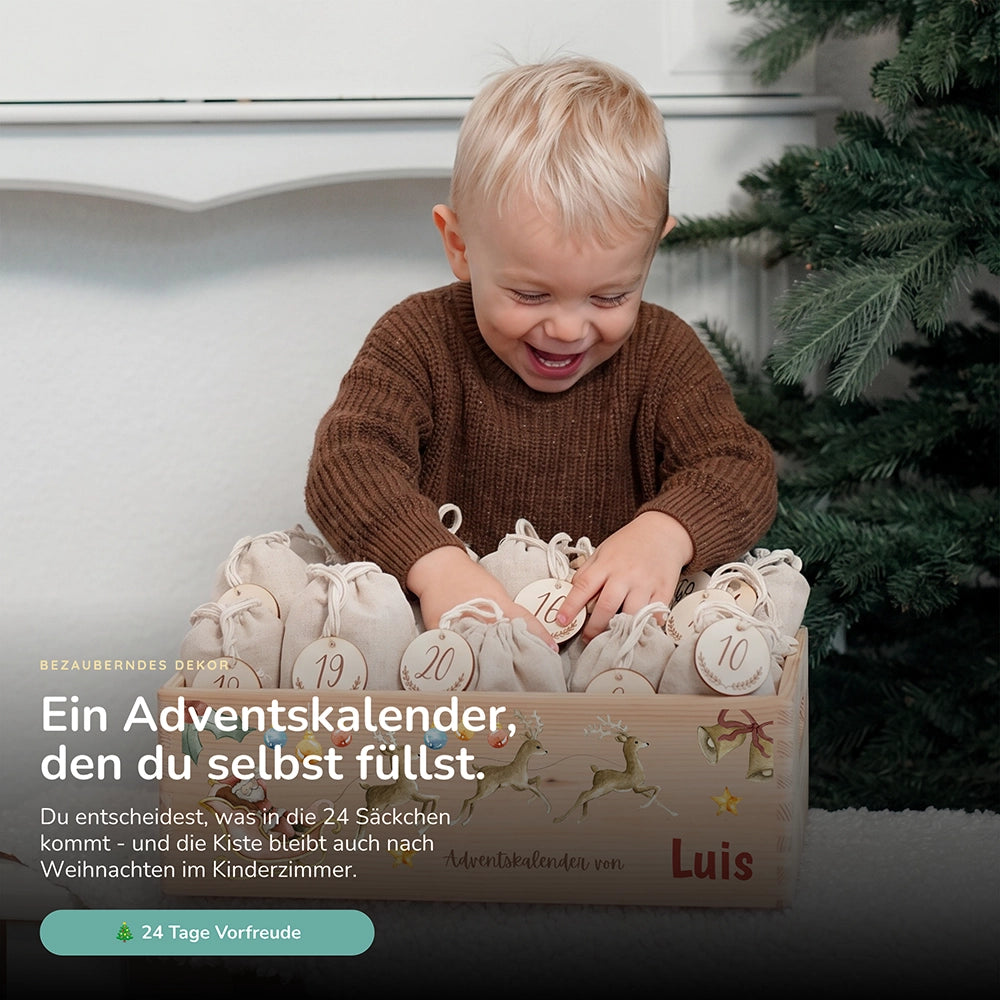 Personalisierter Adventskalender zum Befüllen - Rentier mit Schlitten