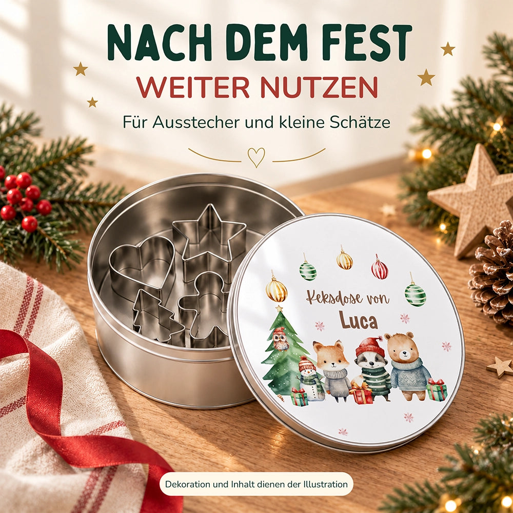 Keksdose aus Metall personalisiert - Zauberhafte Wintertiere