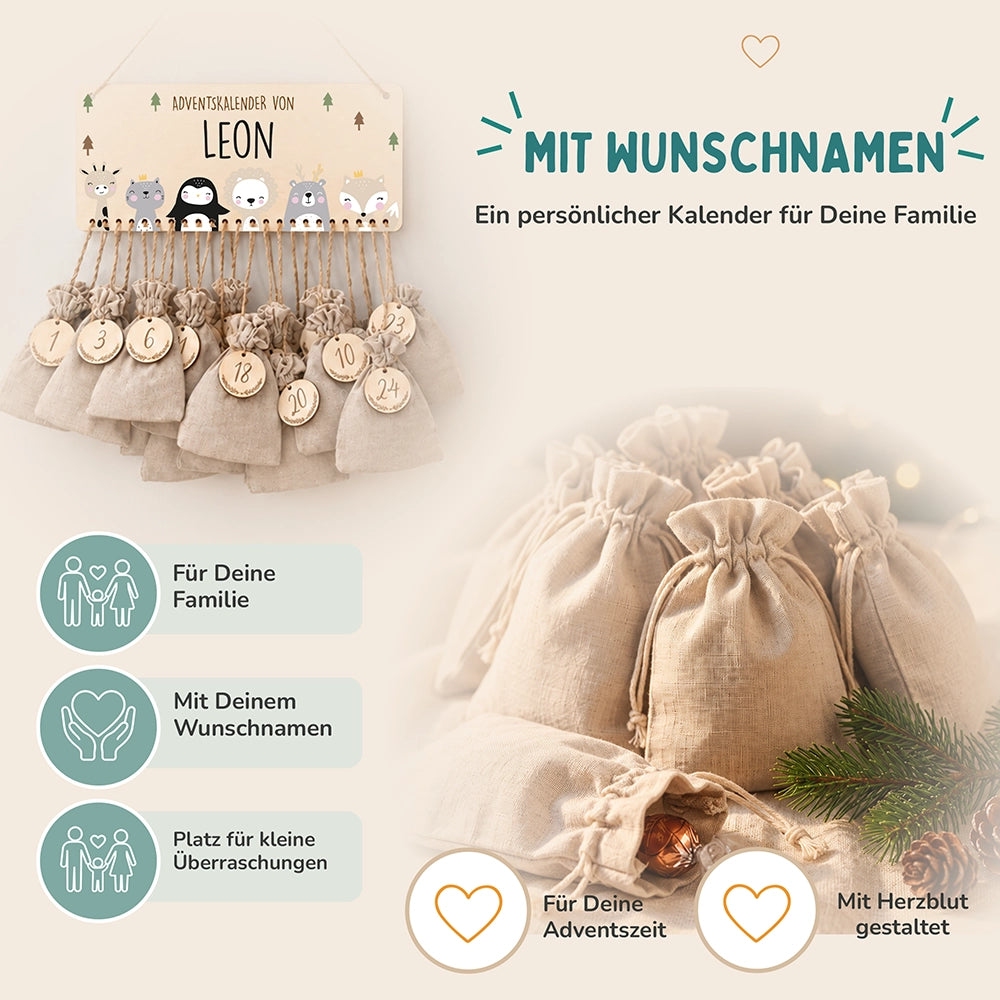 Personalisierbarer Adventskalender farbig - Winterfamilie