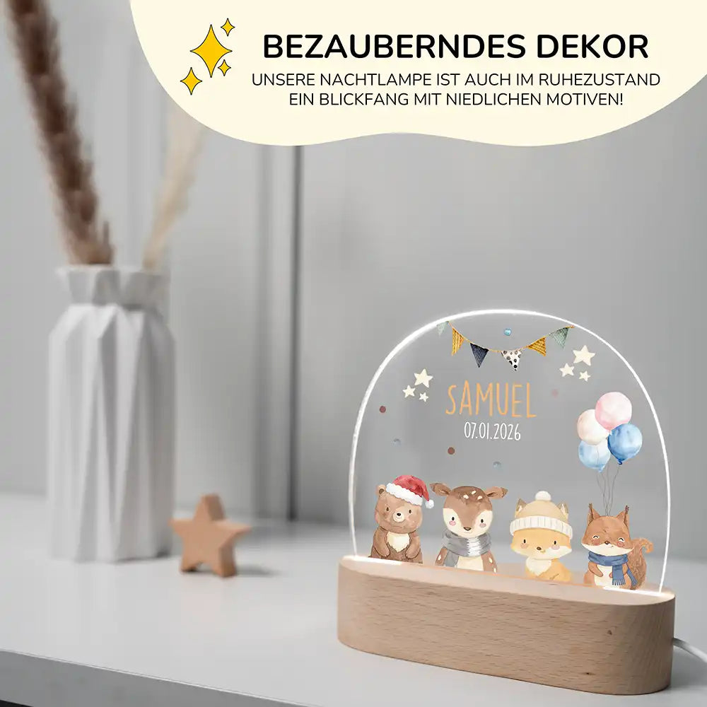 Nachtlicht Kinder personalisiert - Fröhliche Tierwelt
