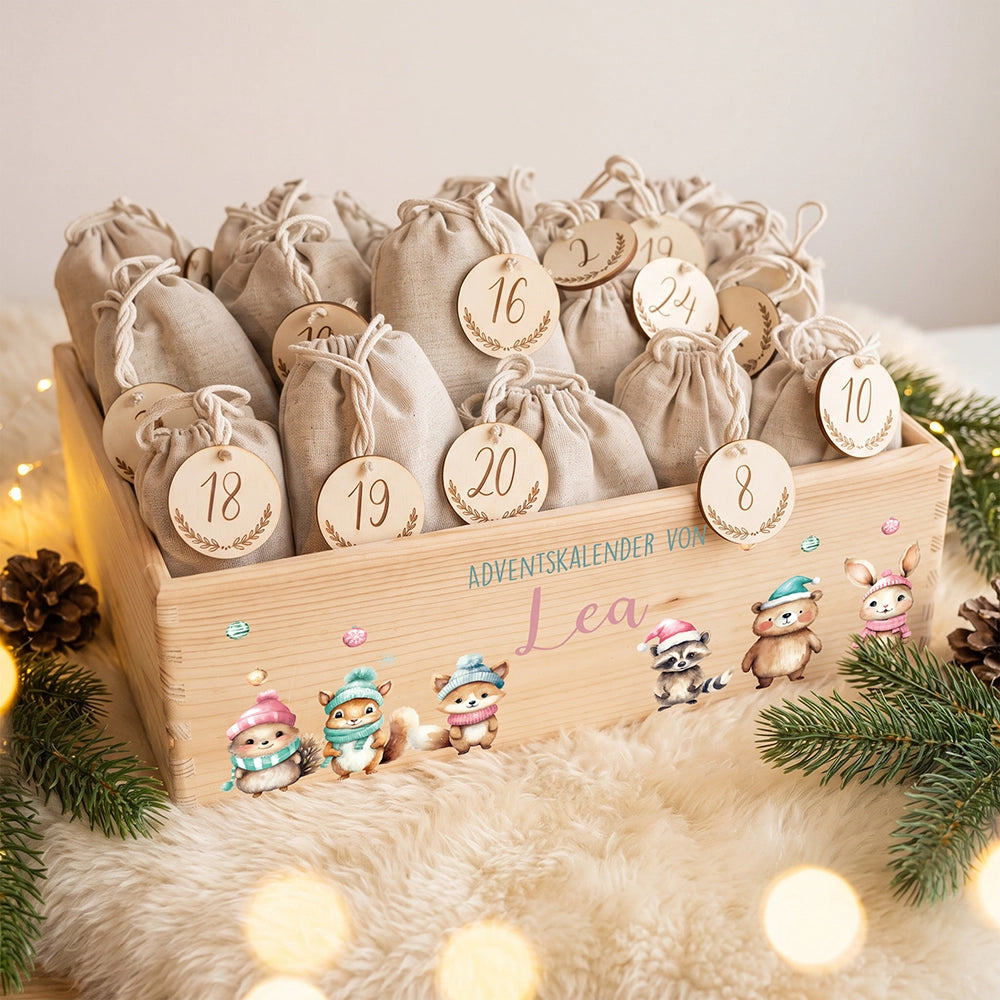 Personalisierter Adventskalender zum Befüllen - niedliche Tiere Weihnachten