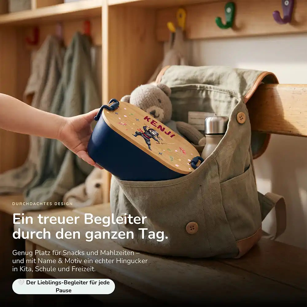 Brotdose Kinder personalisiert Ninja, Lunchbox mit Snacks und Obst