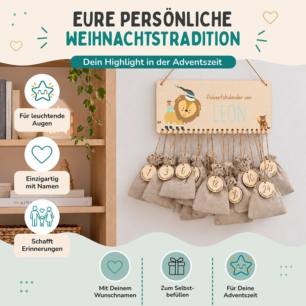 Personalisierbarer Adventskalender farbig - Niedlicher Löwe