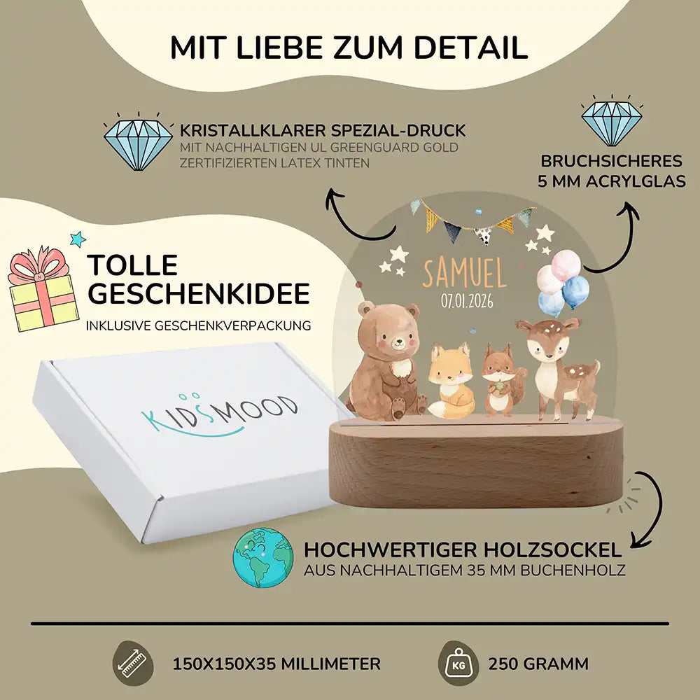 Nachtlicht Kinder personalisiert - Herzliche Tierfreunde
