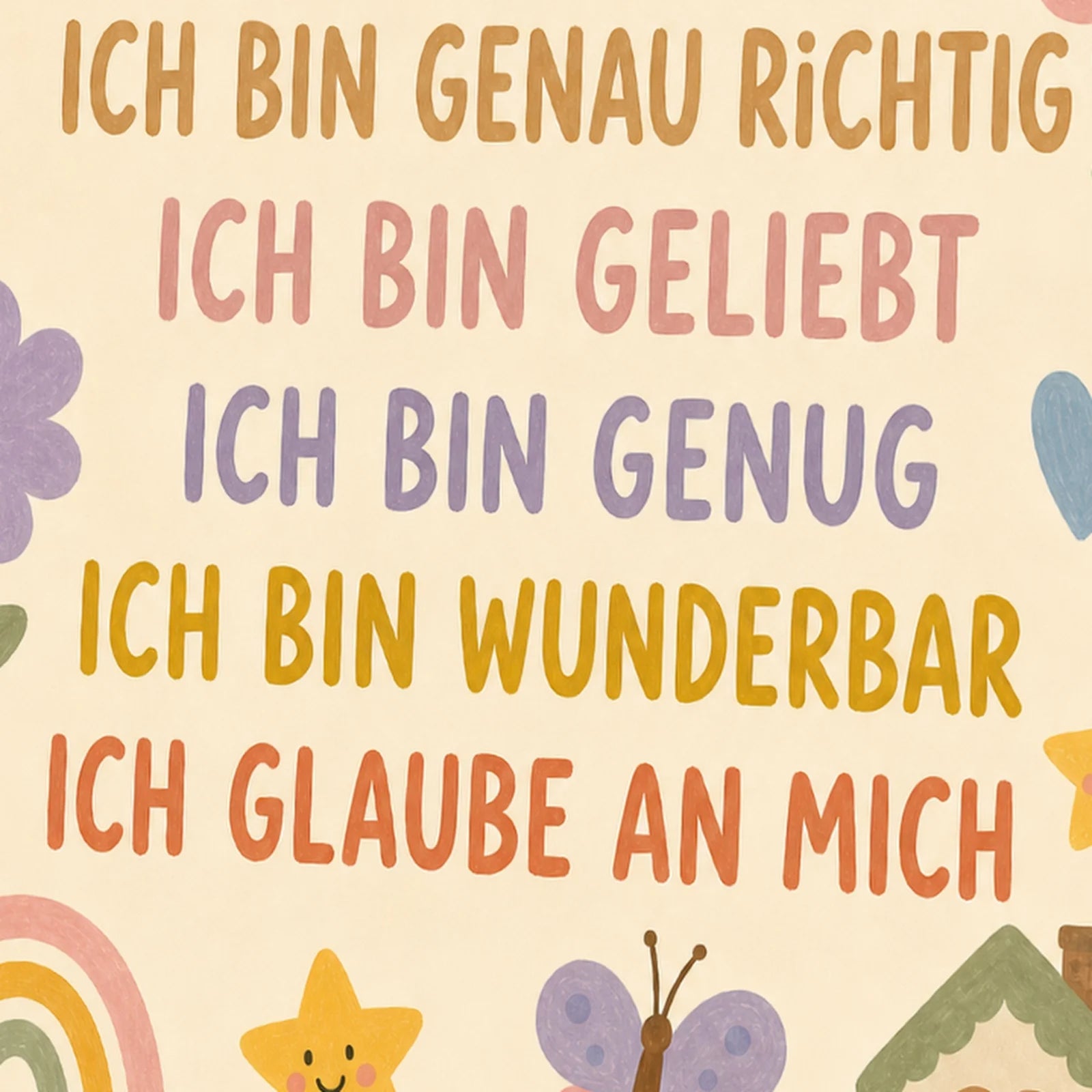 Affirmationsposter Kinderzimmer Blumenwiese Ich bin sicher, als Wandbild im Format 30 x 40 cm
