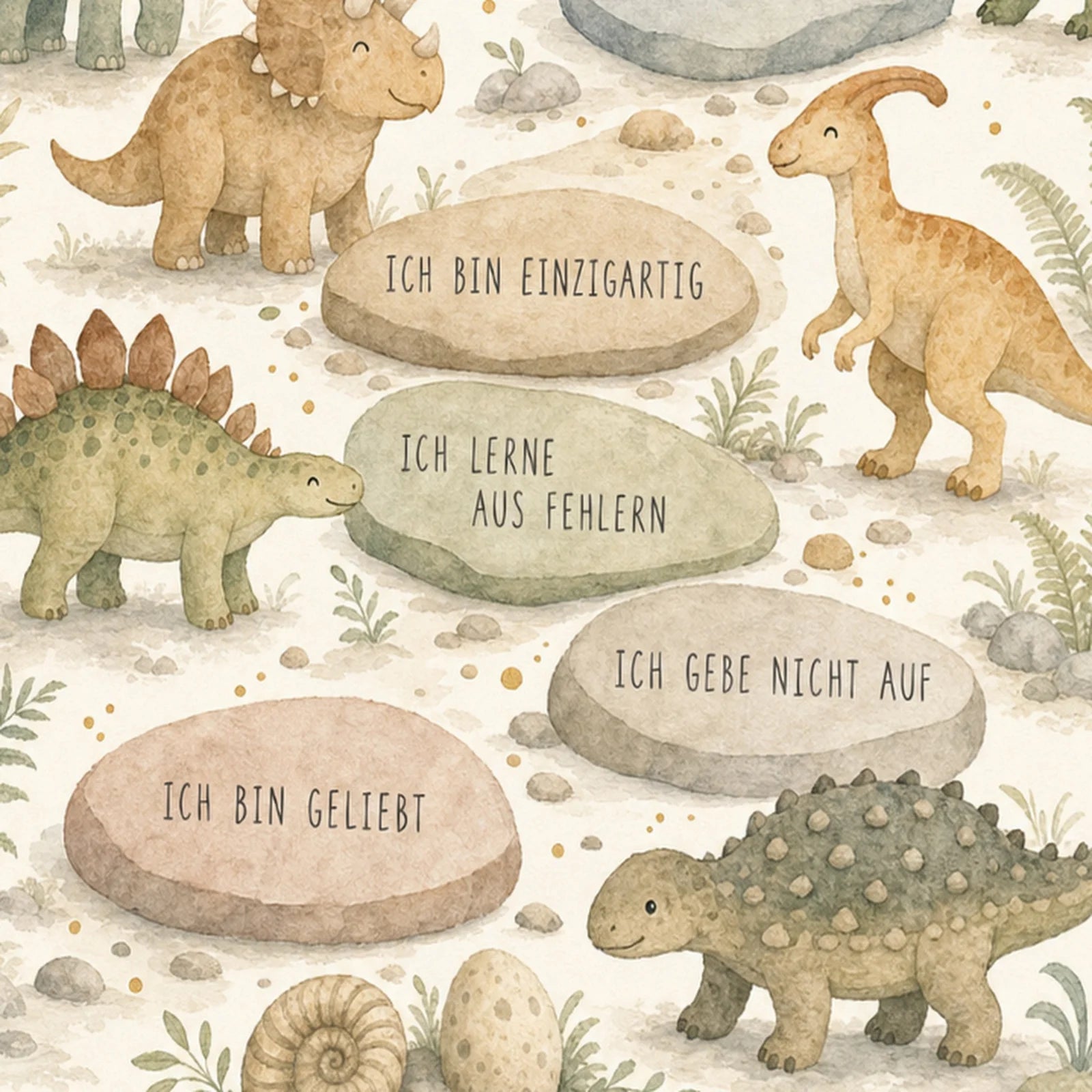 Affirmationsposter Kinderzimmer Dino-KrÀfte, als Wandbild im Format 30 x 40 cm
