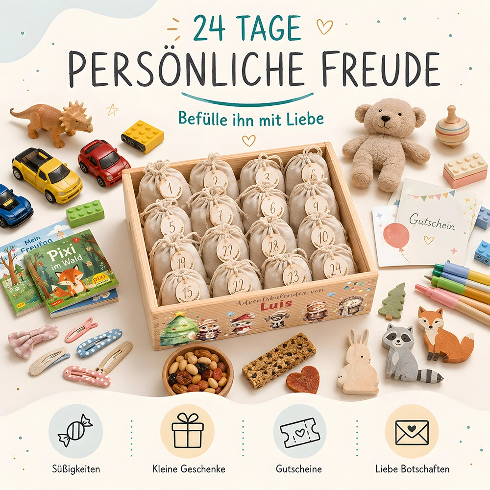 Personalisierter Adventskalender zum Befüllen - Tierfamilie im Winterwald