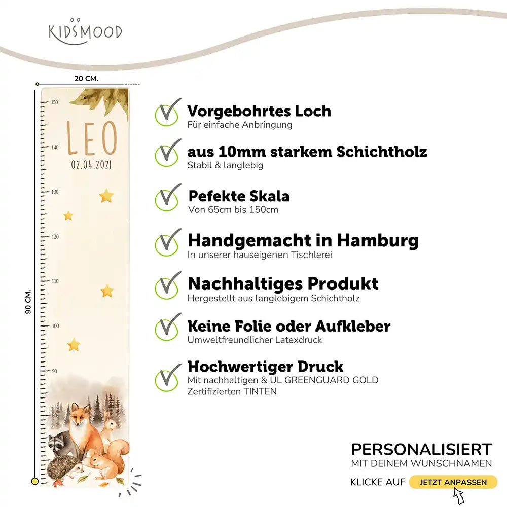 Messlatte Kinder Holz & Aluverbund - Waldfamilie