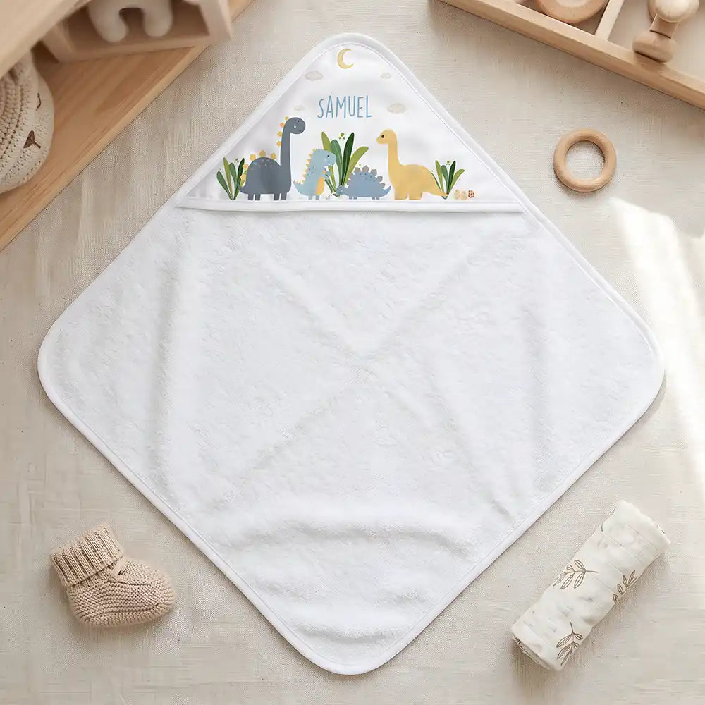 Personalisiertes Kapuzenhandtuch Baby Dinosaurier Mond â Freisteller 80Ă80 cm Topdown