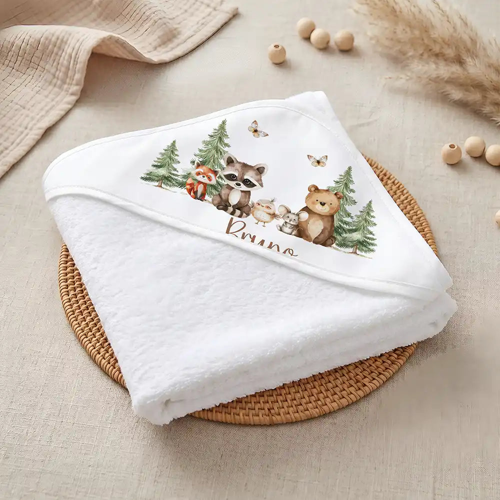 Kidsmood Familienbetrieb Hamburg â Personalisiertes Kapuzenhandtuch Baby Waldfreunde Bande