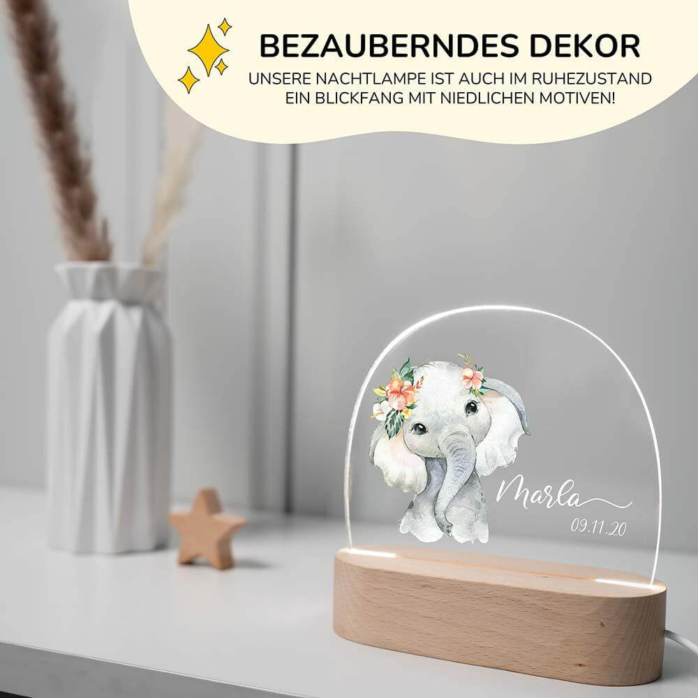custom elephant design on wooden night lamp