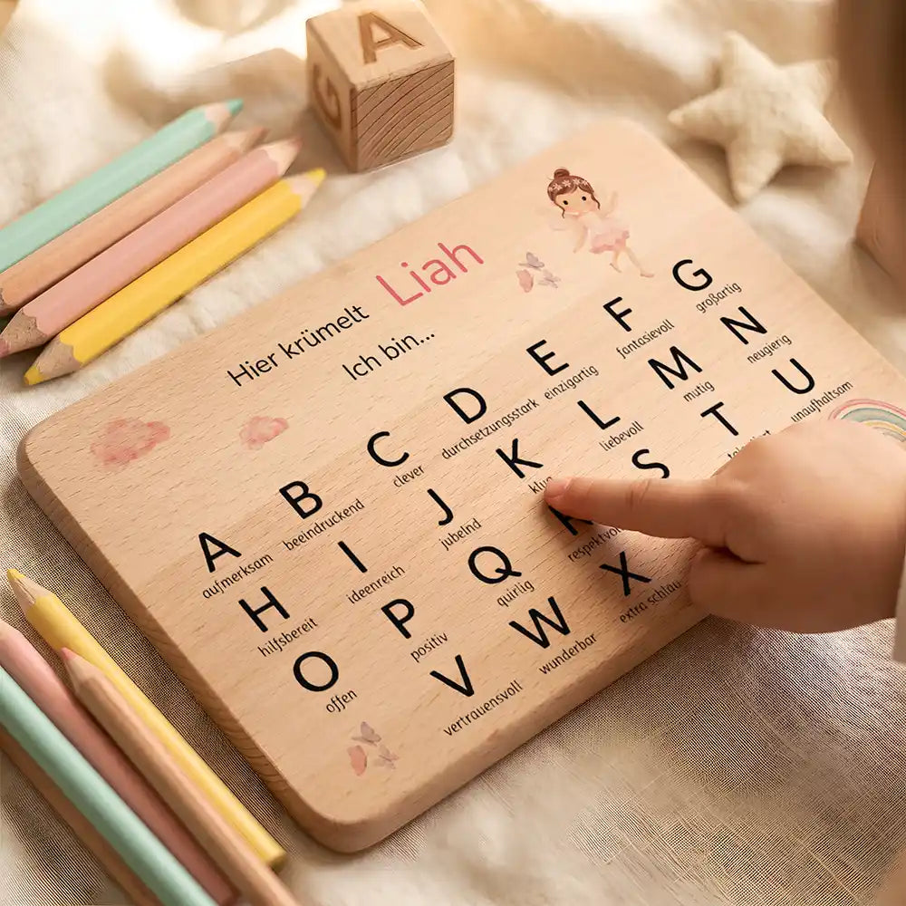 ABC Brettchen Kinder personalisiert Ballerina Regenbogen – Lifestyle in der Kinderhand