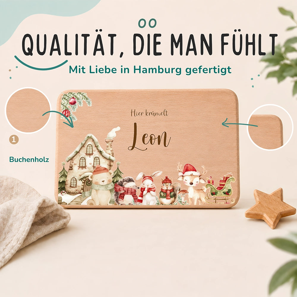 Frühstücksbrettchen Weihnachten Winterdorf mit Tieren - Geschenk Weihnachten