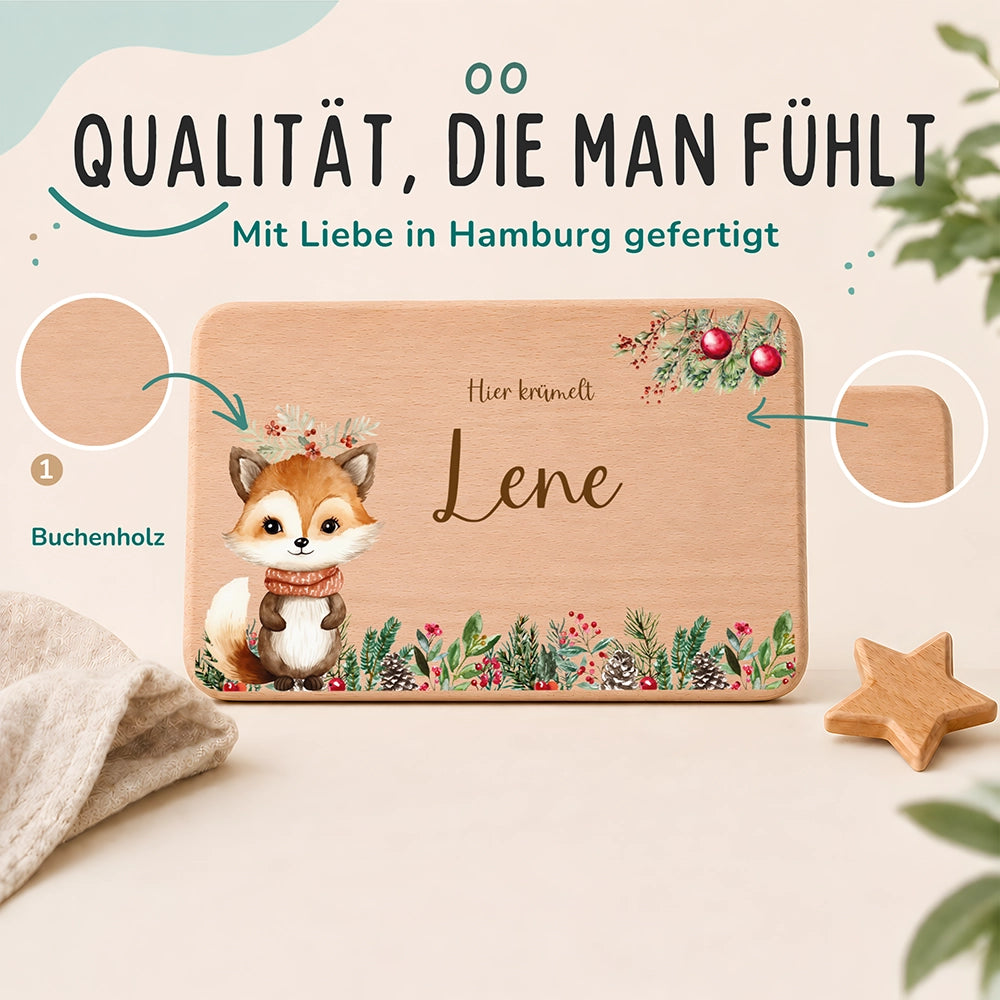 Frühstücksbrettchen Weihnachten mit süßem Fuchs - Geschenk Weihnachten